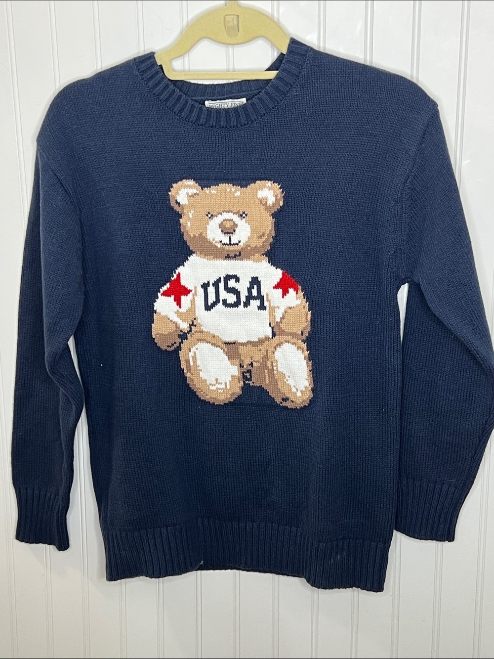 Mighty Fine Navy Teddy Bear USA Crewneck Sweater